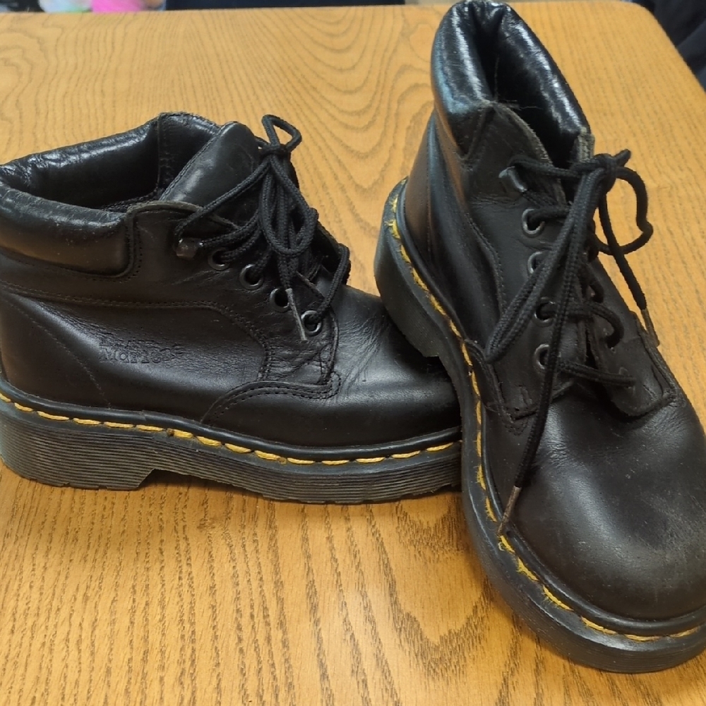 Dr. Martens Kids Black Boots with Yellow Stitching